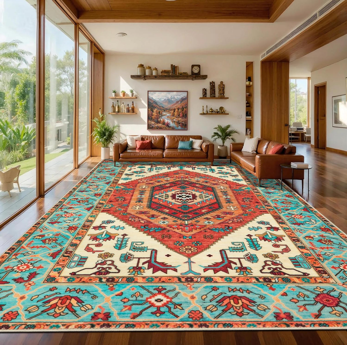 3x12 Orange Vintage Boho Washable Runner Rug - Non-Slip Hallway Carpet