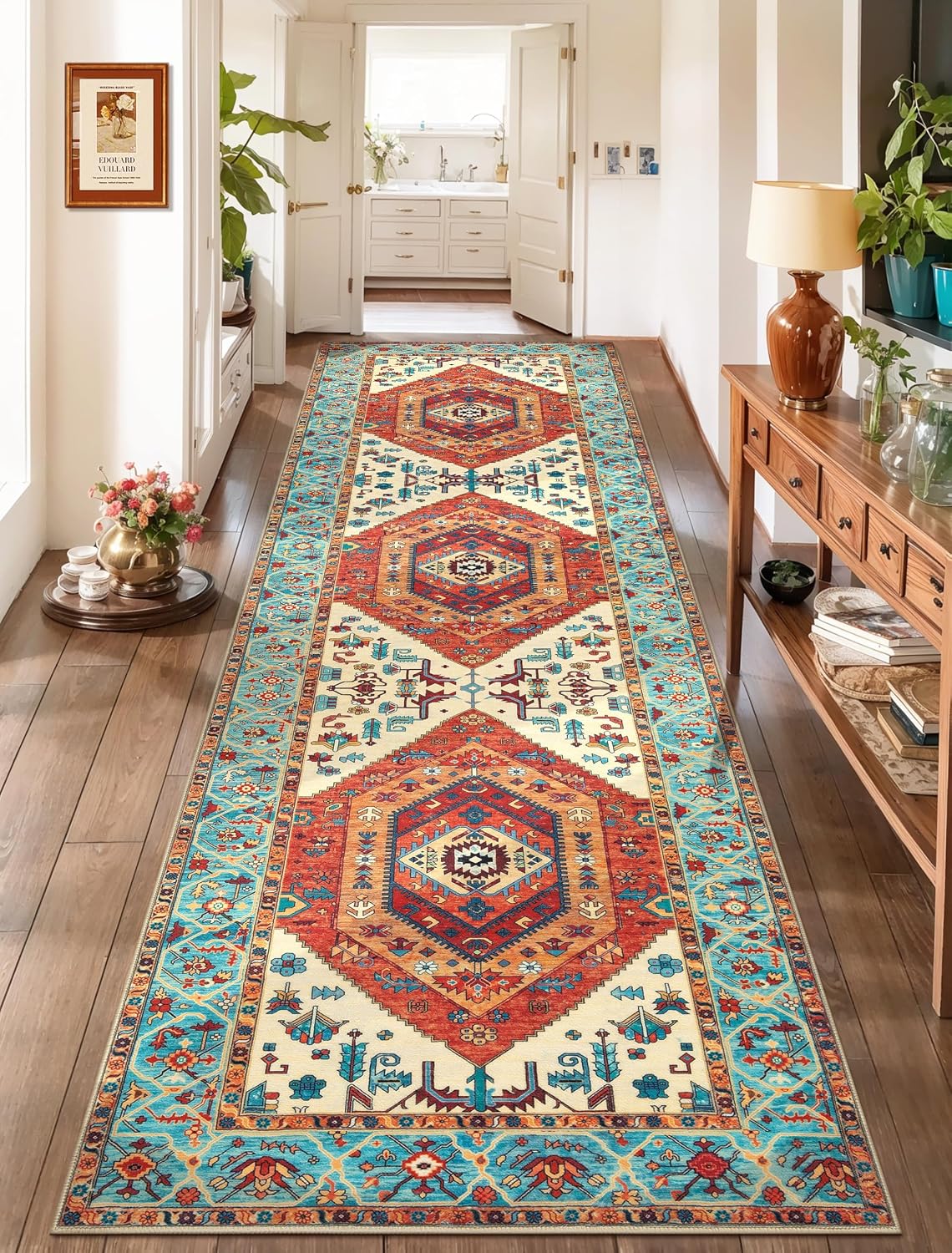 3x12 Orange Vintage Boho Washable Runner Rug - Non-Slip Hallway Carpet