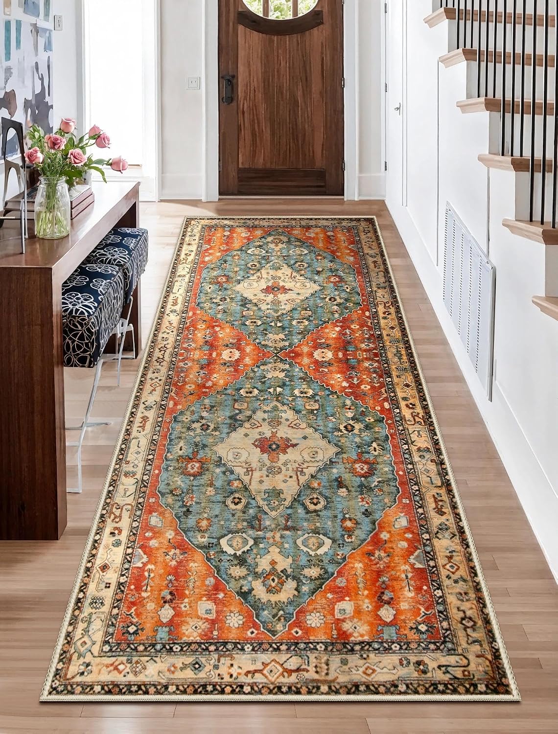 2x3 Vintage Oriental Washable Small Area Rug - Non-Slip Boho Accent Mat