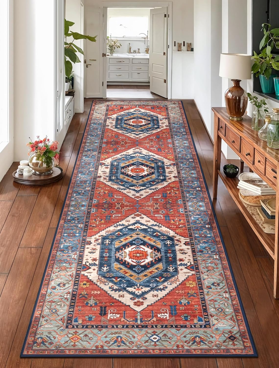 SERISSA Vintage Boho Washable Runner Rug, 2'x6' Non-Slip Distressed Tribal Area Rug for Hallway, Kitchen, Laundry, Bathroom & Living Room – Ultra Soft & Durable Floor Carpet
