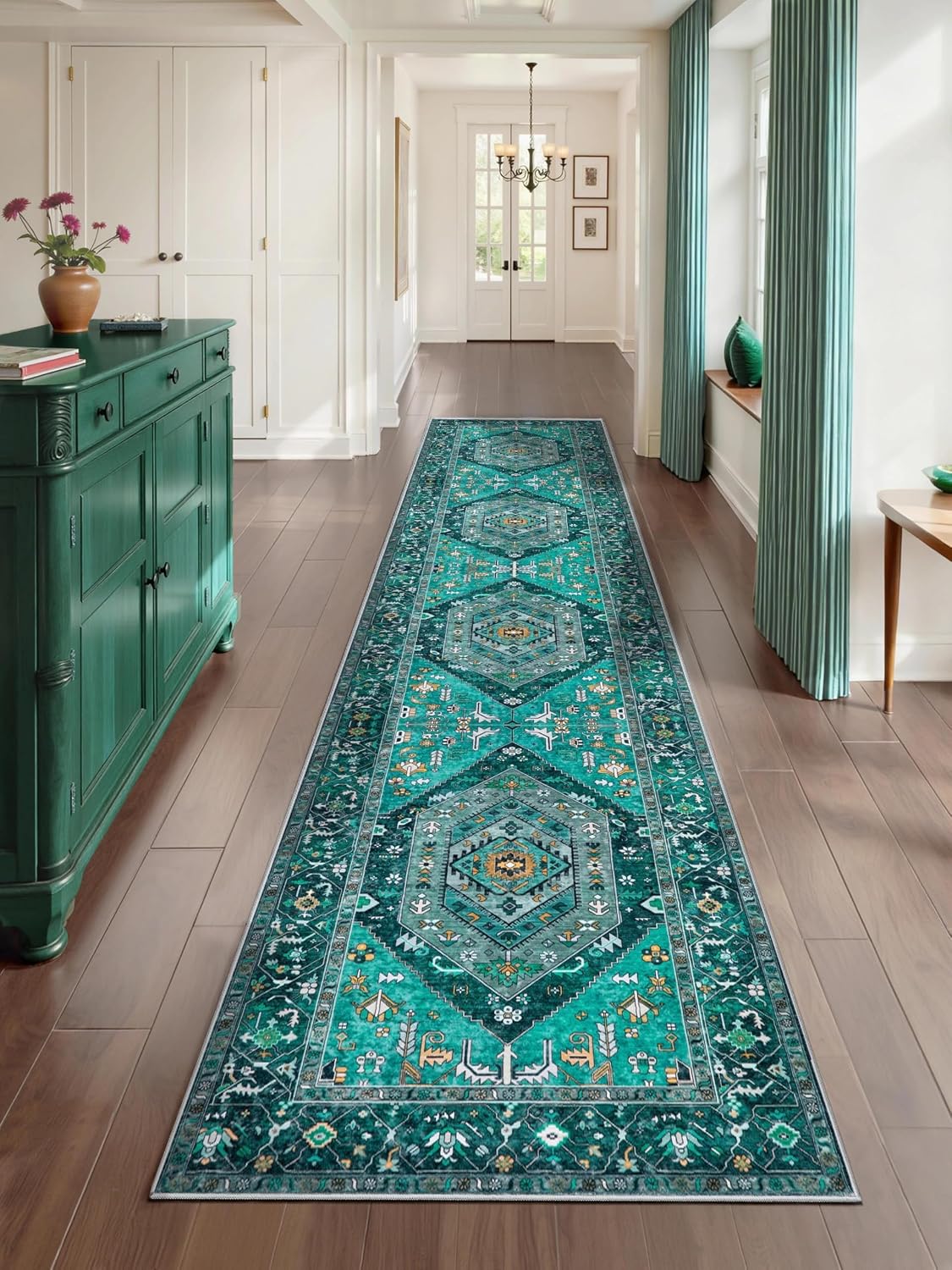 4x6 Teal Vintage Boho Washable Area Rug - Non-Slip Distressed Carpet