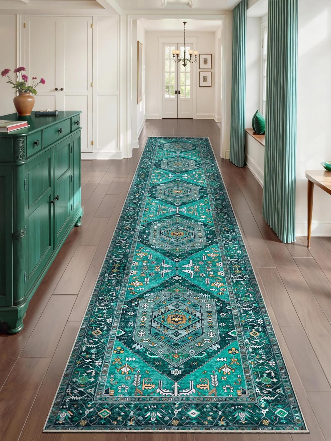 4x6 Teal Vintage Boho Washable Area Rug - Non-Slip Distressed Carpet