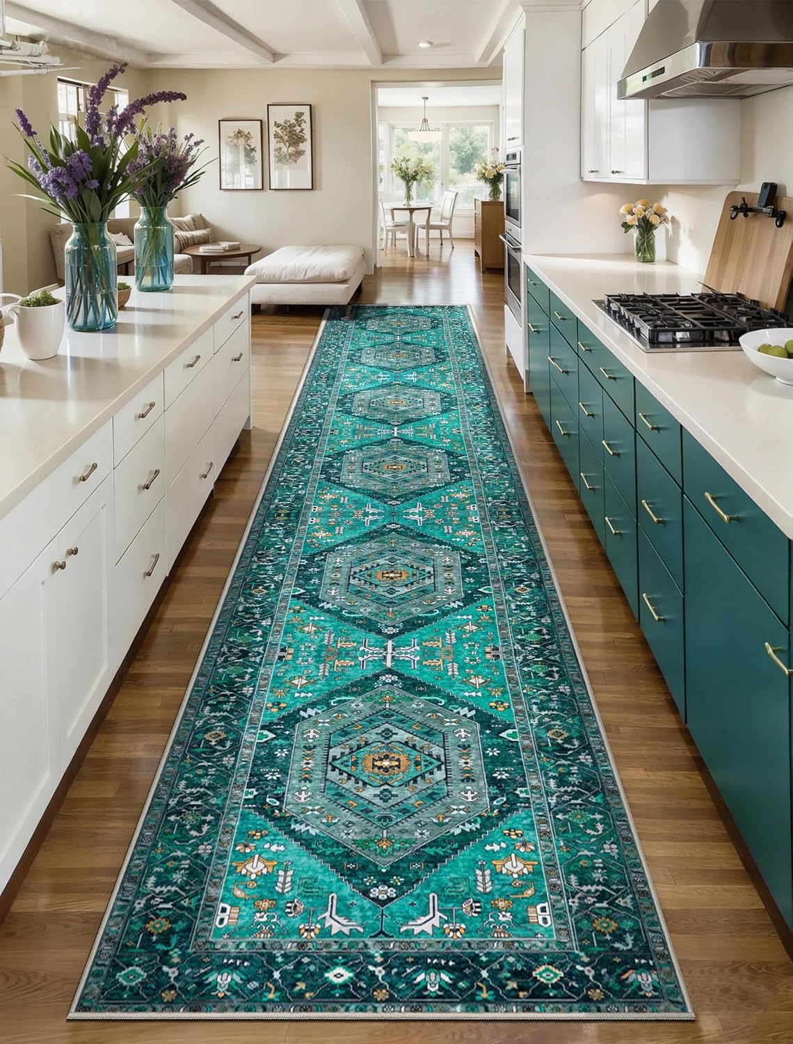 4x6 Teal Vintage Boho Washable Area Rug - Non-Slip Distressed Carpet