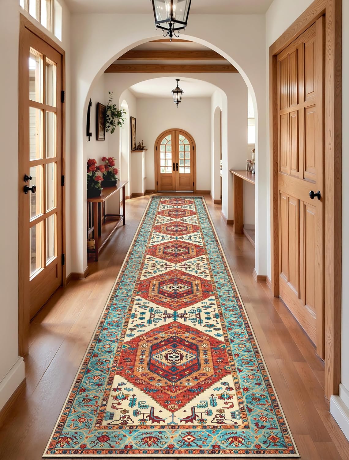 3x12 Orange Vintage Boho Washable Runner Rug - Non-Slip Hallway Carpet