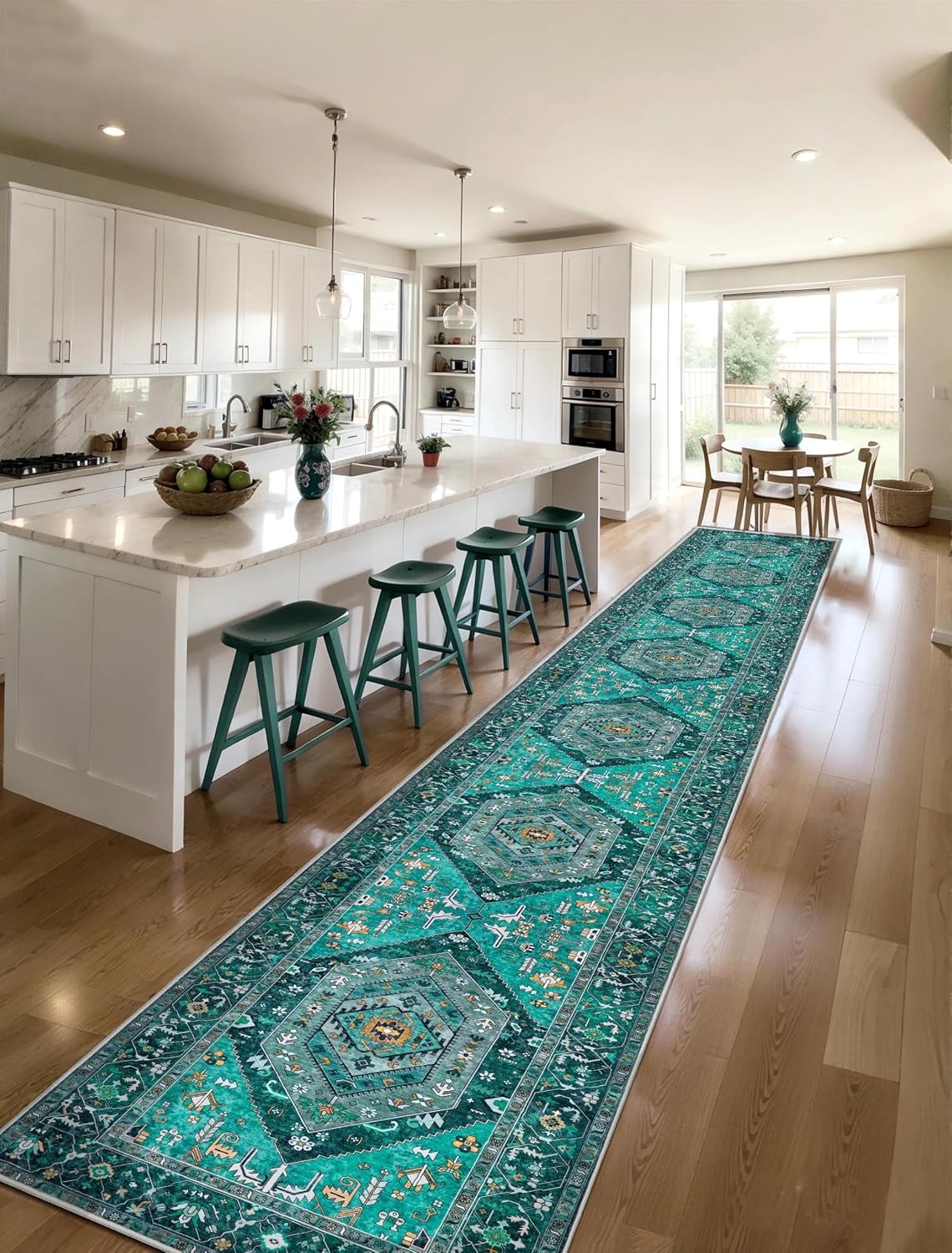 4x6 Teal Vintage Boho Washable Area Rug - Non-Slip Distressed Carpet