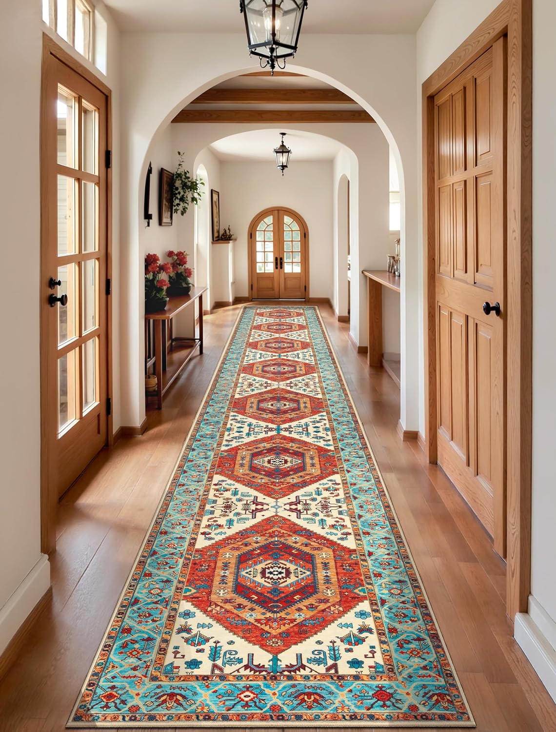 3x12 Orange Vintage Boho Washable Runner Rug - Non-Slip Hallway Carpet