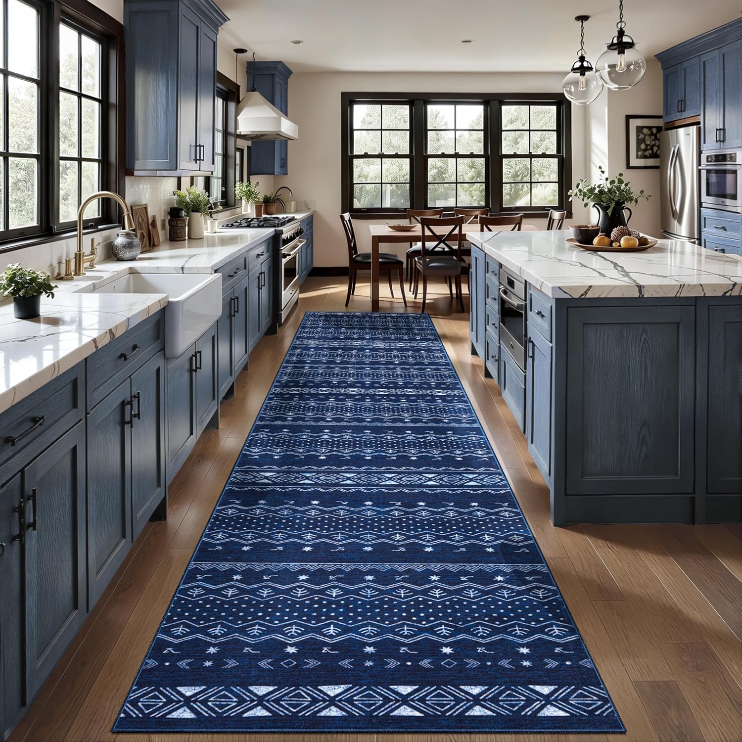 3x5 Blue and White Moroccan Washable Small Rug - Non-Slip Accent Carpet