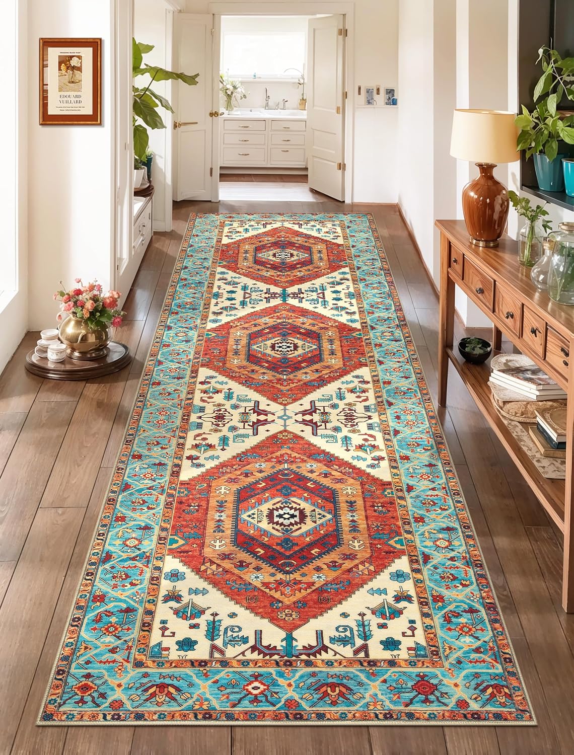3x12 Orange Vintage Boho Washable Runner Rug - Non-Slip Hallway Carpet