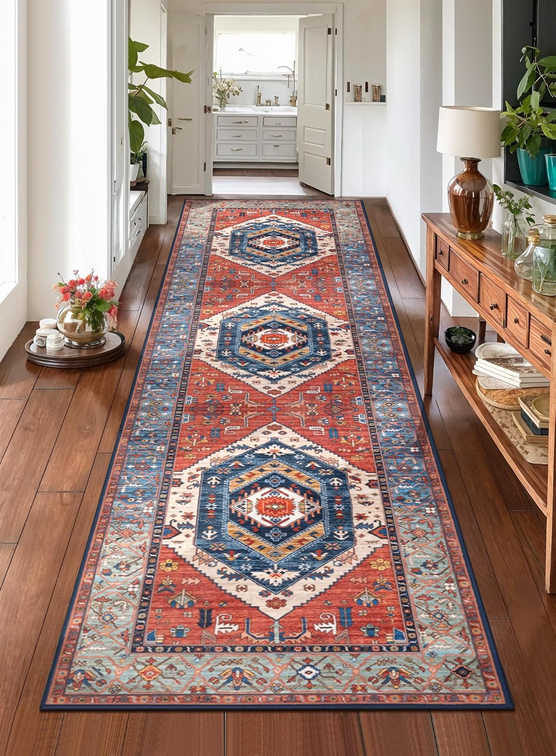 SERISSA Vintage Boho Washable Runner Rug, 2'x6' Non-Slip Distressed Tribal Area Rug for Hallway, Kitchen, Laundry, Bathroom & Living Room – Ultra Soft & Durable Floor Carpet