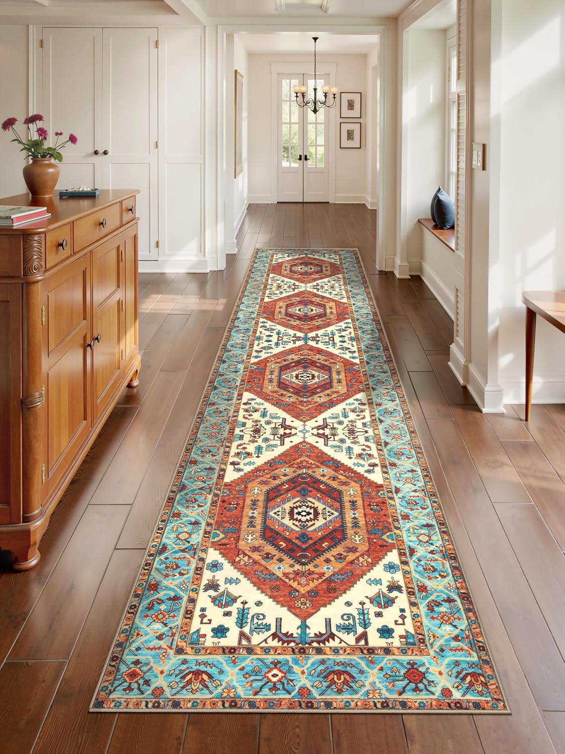 3x12 Orange Vintage Boho Washable Runner Rug - Non-Slip Hallway Carpet