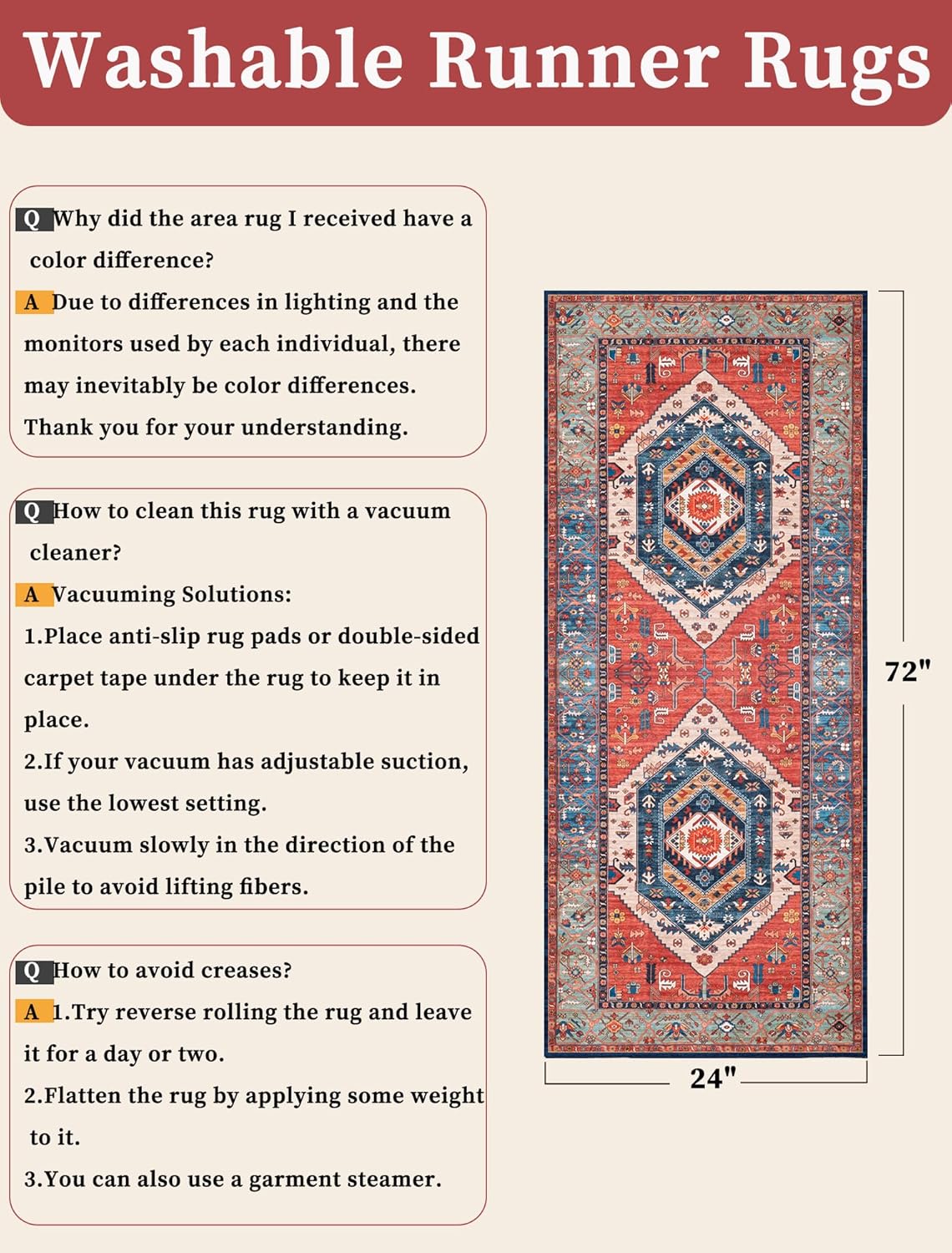 SERISSA Vintage Boho Washable Runner Rug, 2'x6' Non-Slip Distressed Tribal Area Rug for Hallway, Kitchen, Laundry, Bathroom & Living Room – Ultra Soft & Durable Floor Carpet