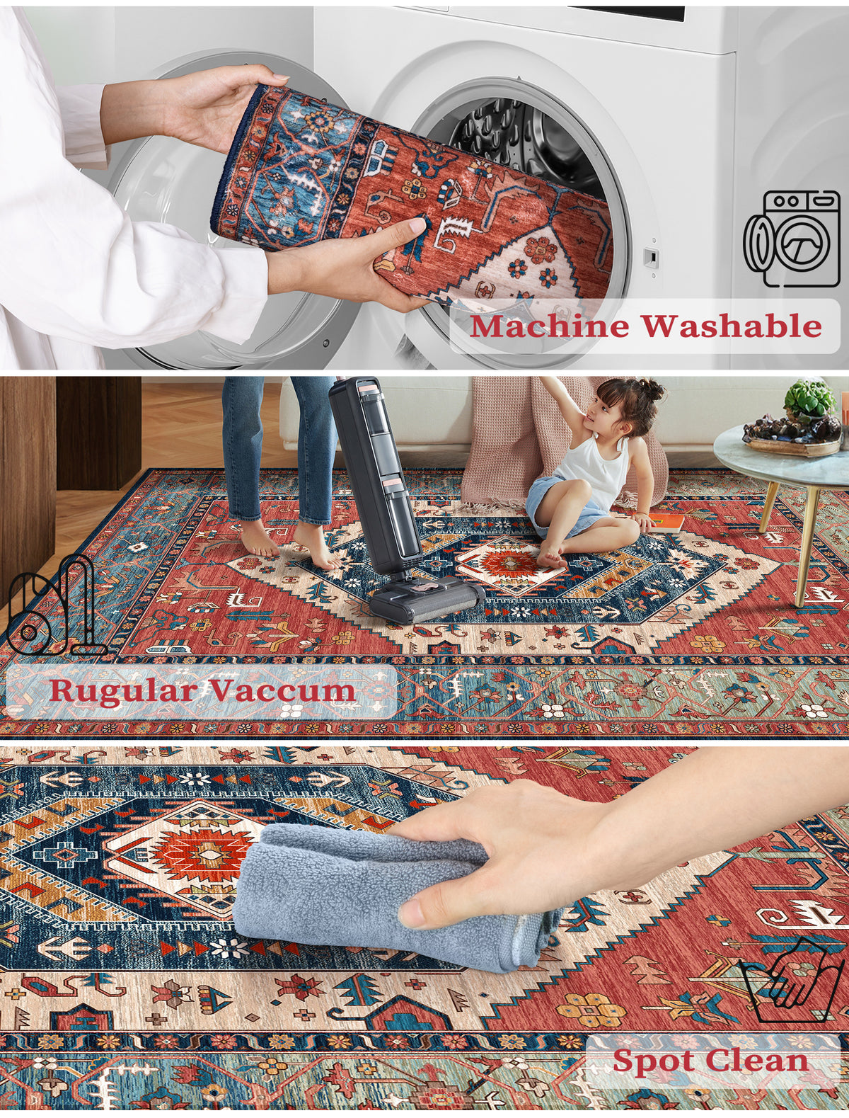 SERISSA Vintage Boho Washable Runner Rug, 2'x6' Non-Slip Distressed Tribal Area Rug for Hallway, Kitchen, Laundry, Bathroom & Living Room – Ultra Soft & Durable Floor Carpet