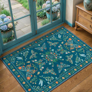 2x3 Green Floral Butterfly Boho Washable Small Rug - Non-Slip Entryway Mat