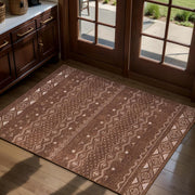 2x3 Coffee Brown Geometric Boho Washable Small Rug - Non-Slip Entryway Mat