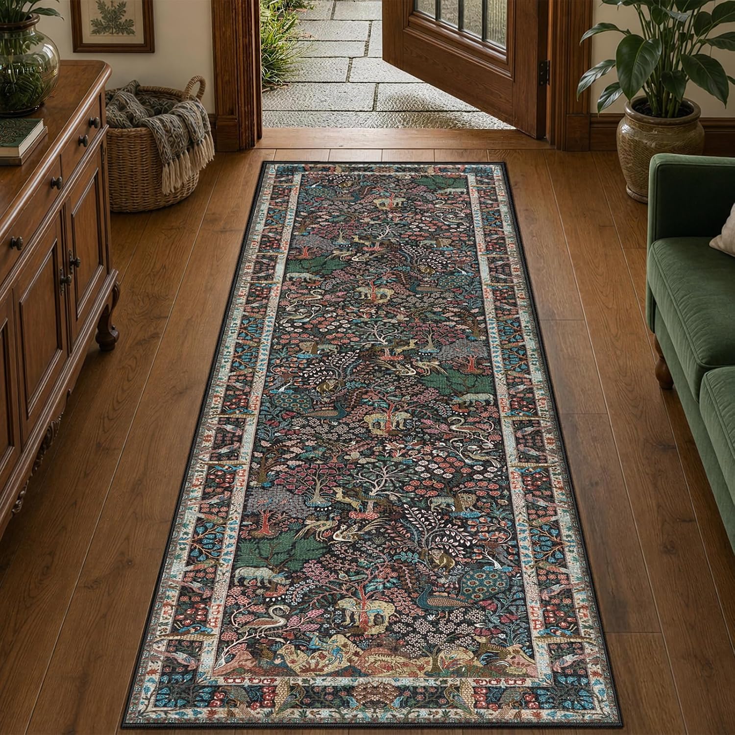 2x4 Vintage Jungle Washable Runner Rug - Non-Slip Boho Door Mat