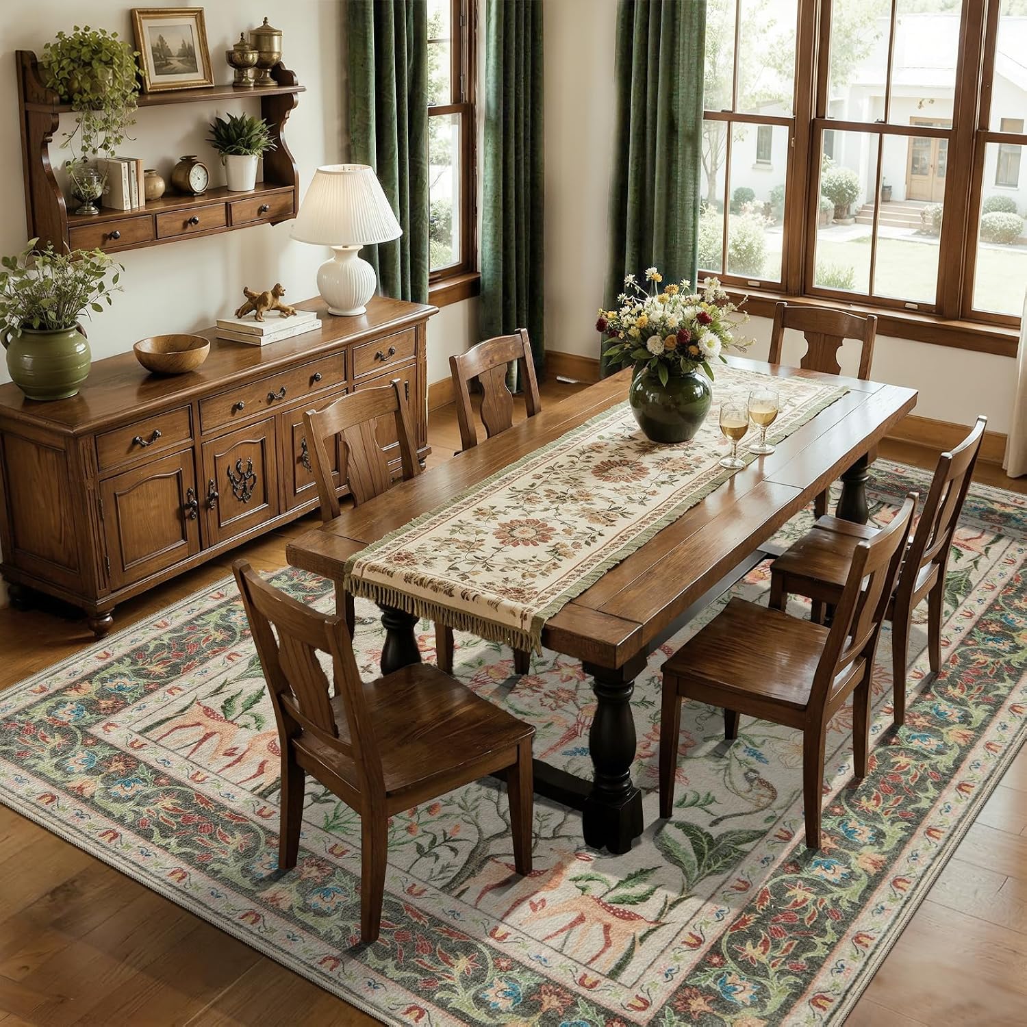 8x10 Washable Living Room Rug - Boho Vintage Non-Slip Large Carpet