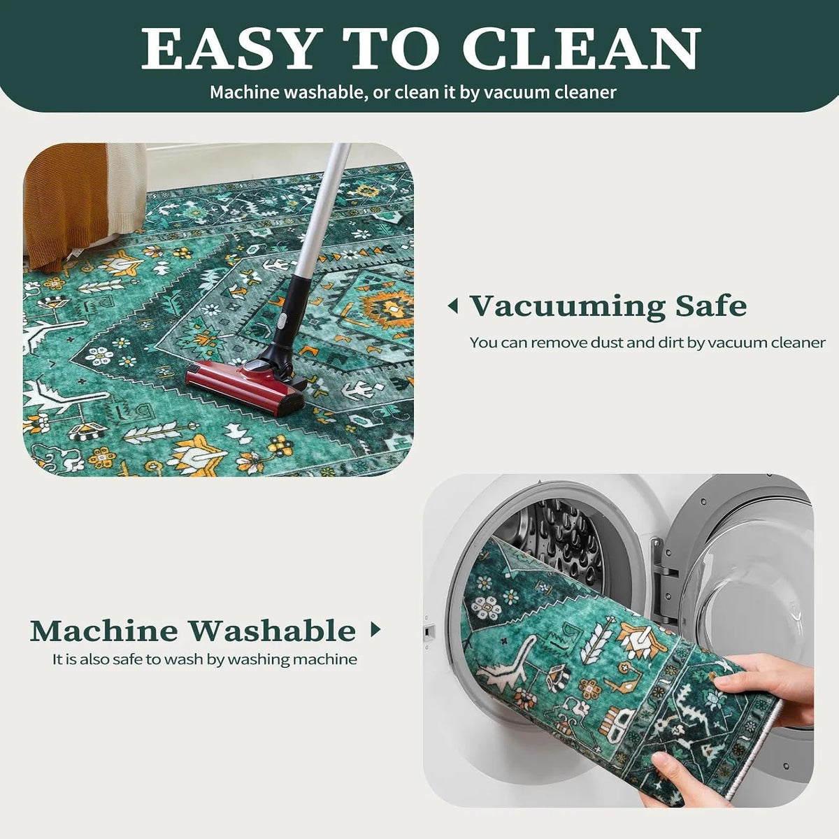 3x7 Teal Vintage Boho Washable Runner Rug - Non-Slip Hallway Carpet