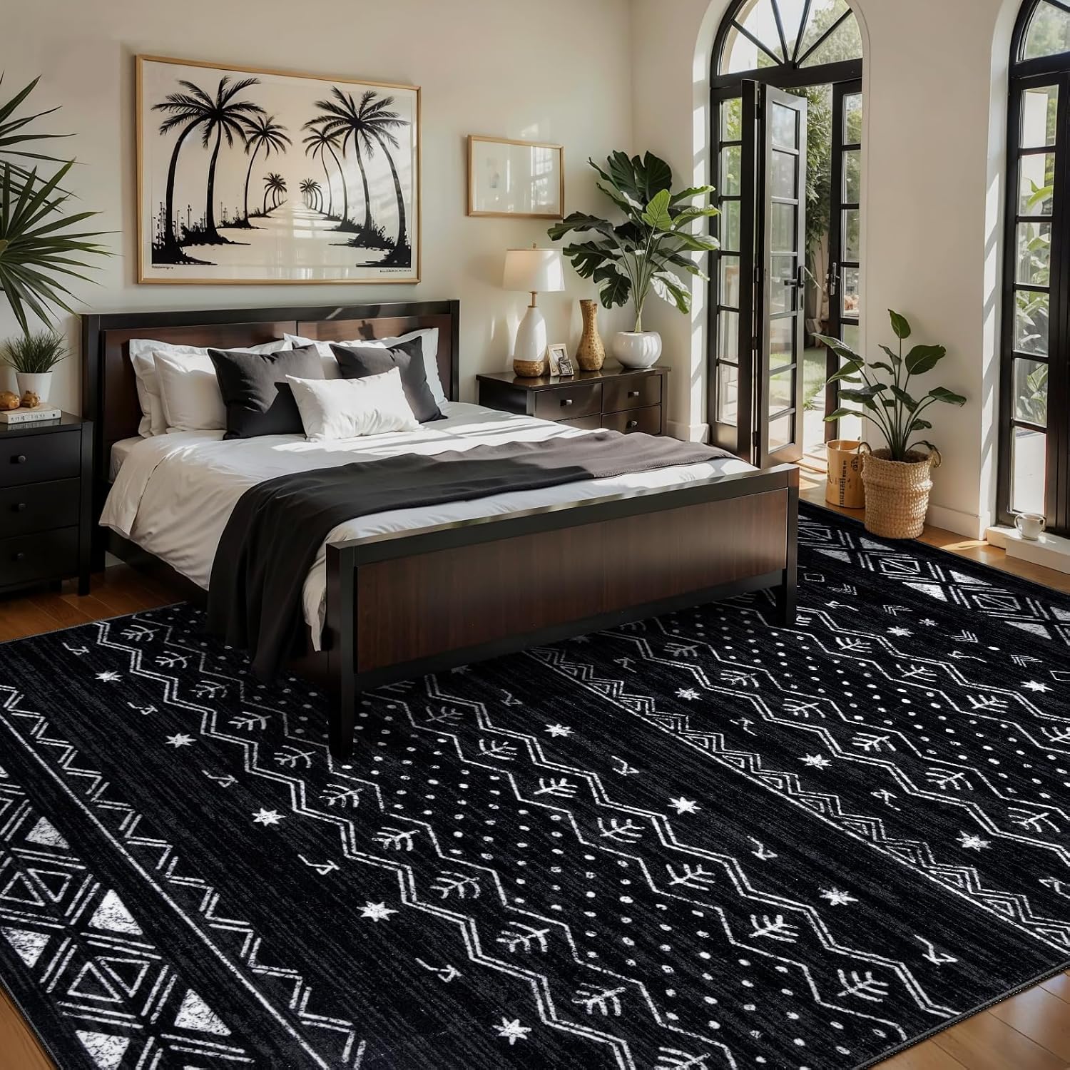 6x9 Washable Living Room Area Rug - Black and White Moroccan Carpet