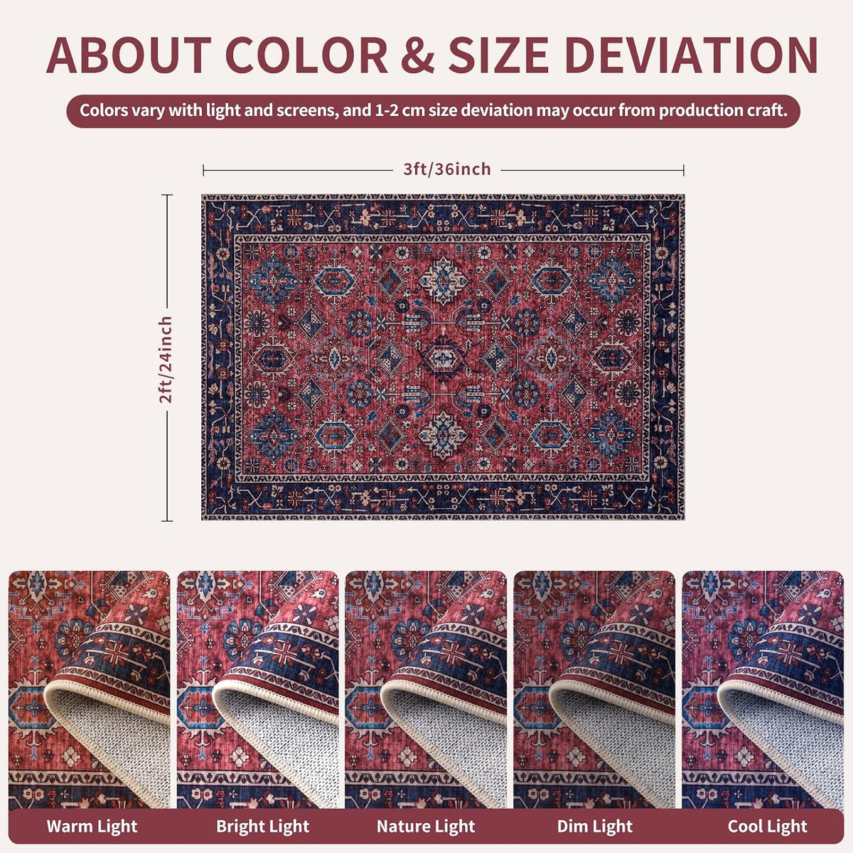 2x3 Rust Red Vintage Boho Washable Small Rug - Non-Slip Entryway Mat
