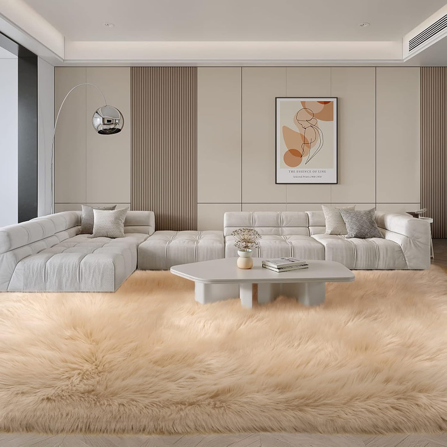 SERISSA Faux Sheepskin Shaggy Area Rug, 8'x10' Large Ultra-Soft Fluffy Floor Carpet for Living Room, Bedroom & Nursery – Luxurious Beige Furry Decor