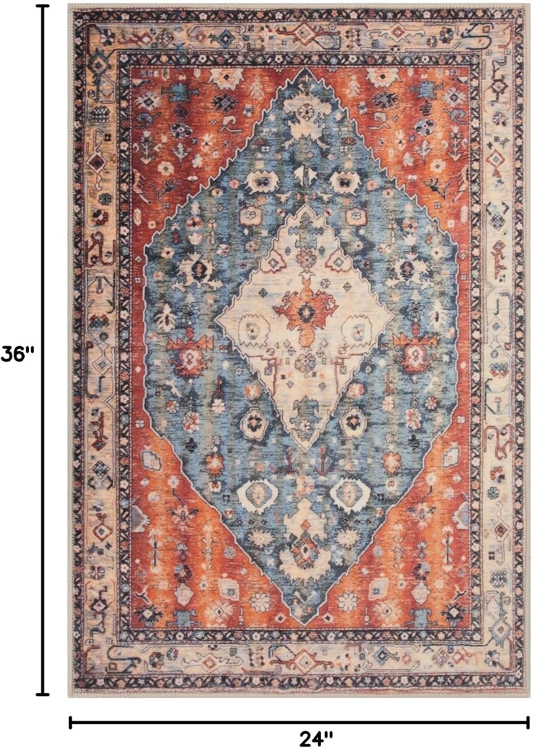2x3 Vintage Oriental Washable Small Area Rug - Non-Slip Boho Accent Mat