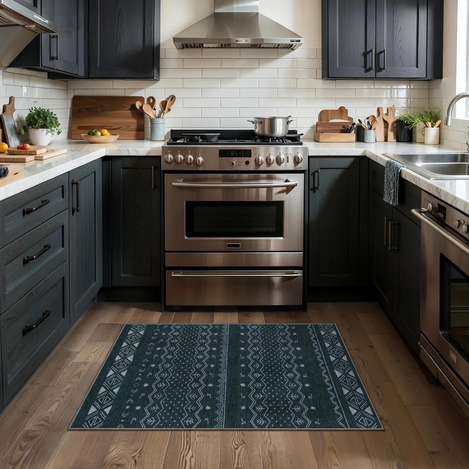 2x3 Grey Washable Entryway Rug - Moroccan Boho Small Carpet