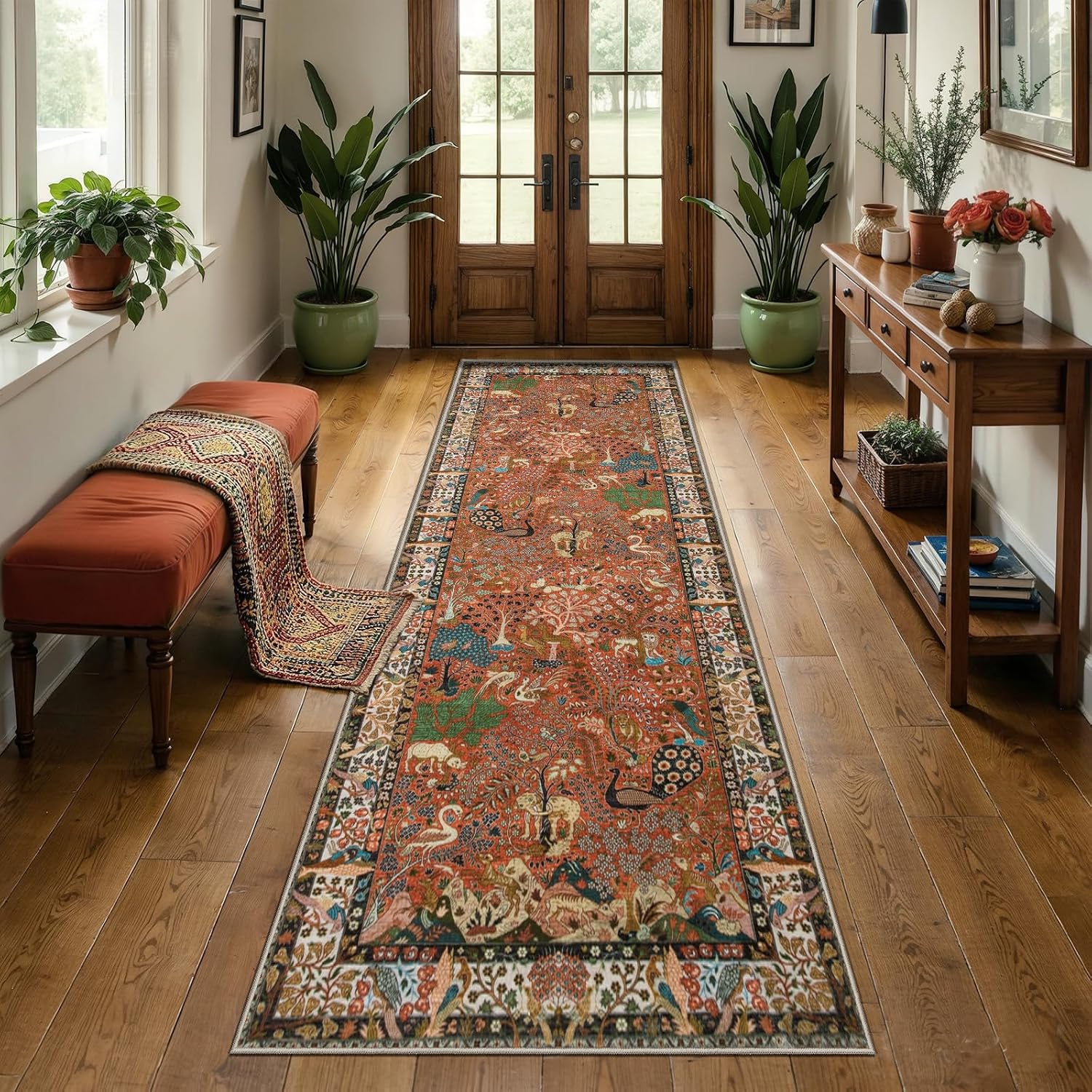 2x10 Vintage Boho Washable Runner Rug - Non-Slip Long Hallway Carpet