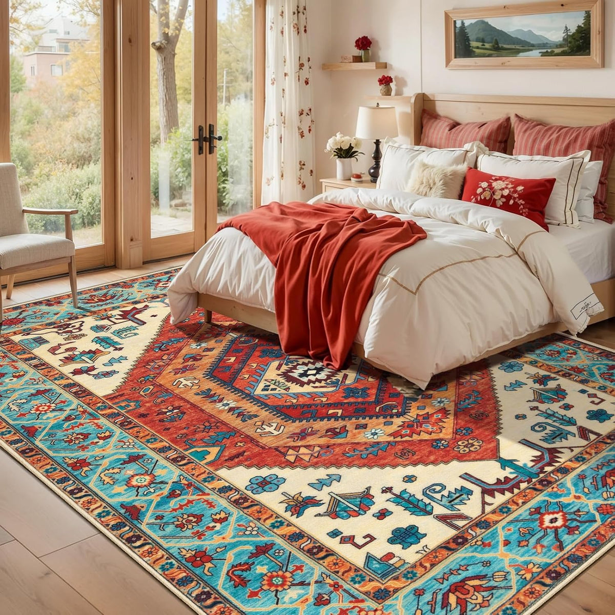 5x8 Orange Vintage Boho Washable Area Rug - Non-Slip Distressed Carpet