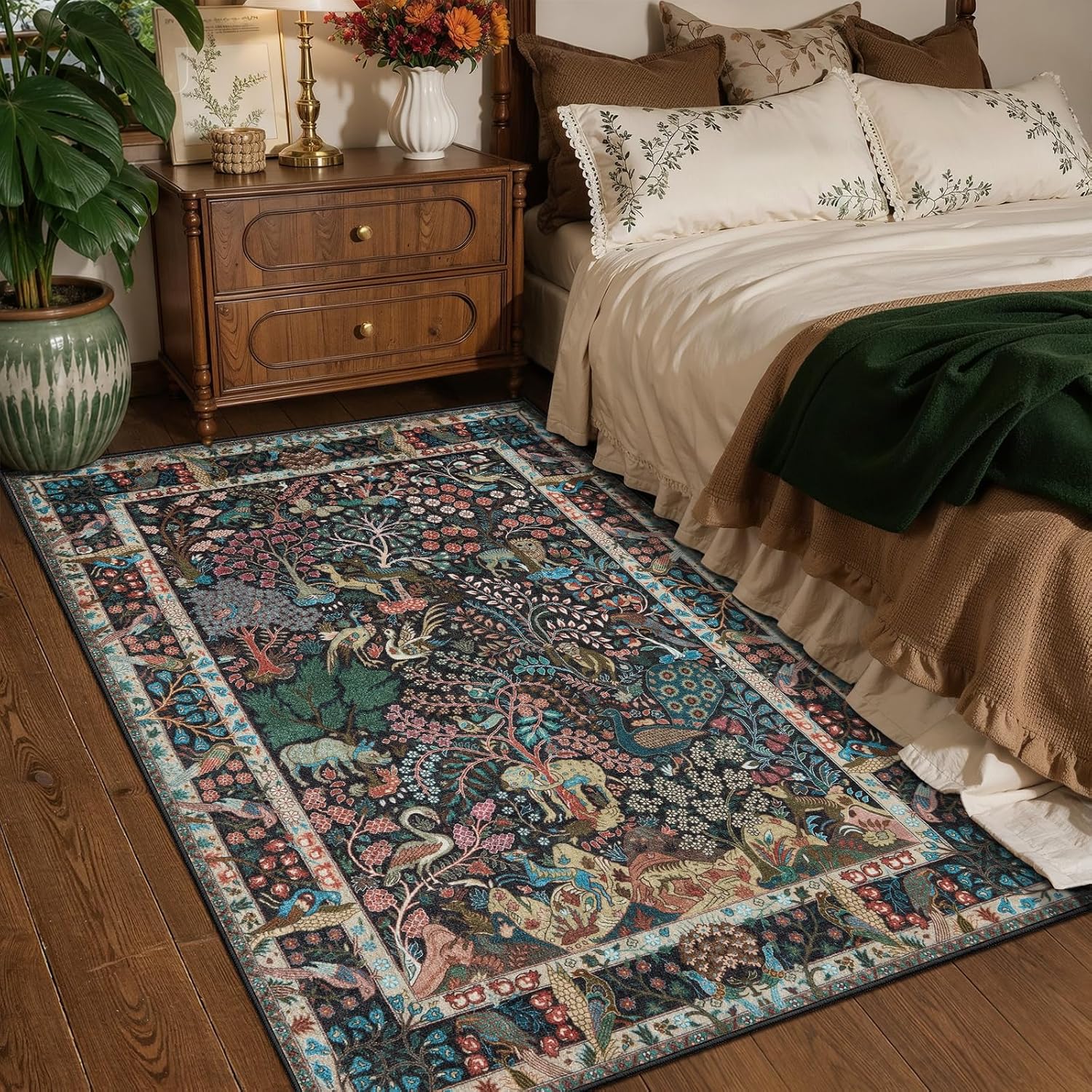 3x5 Washable Boho Area Rug - Jungle Vintage Non-Slip Dorm Carpet