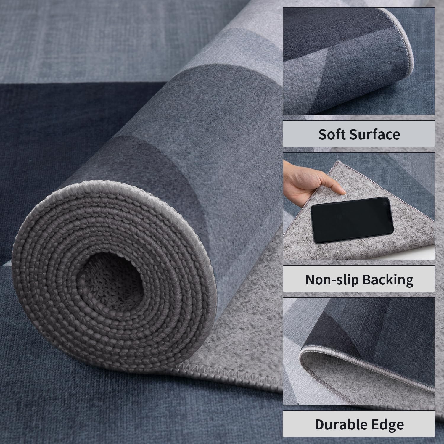 SERISSA Modern Abstract Washable Area Rug, 6'x9' Large Non-Slip Soft Low-Pile Floor Carpet for Living Room, Dining Room, Bedroom & Office – Contemporary Grey Decor