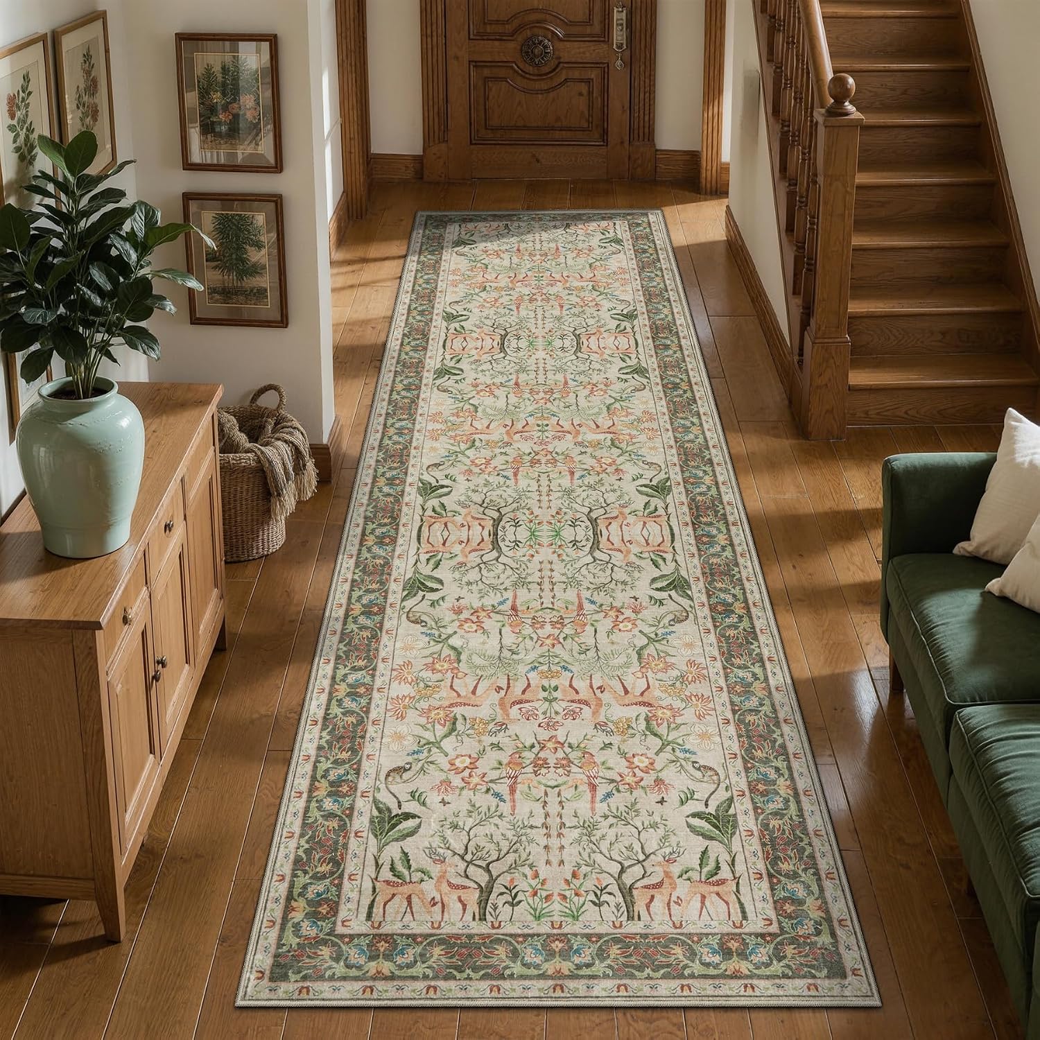 SERISSA Vintage Boho Animal Print Washable Runner Rug, Non-Slip Soft Low-Pile Floor Carpet for Hallway, Kitchen, Entryway, Laundry & Bedroom – Long Indoor Decor