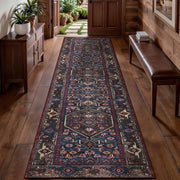 2x6 Blue and Red Vintage Boho Washable Runner Rug - Non-Slip Hallway Carpet