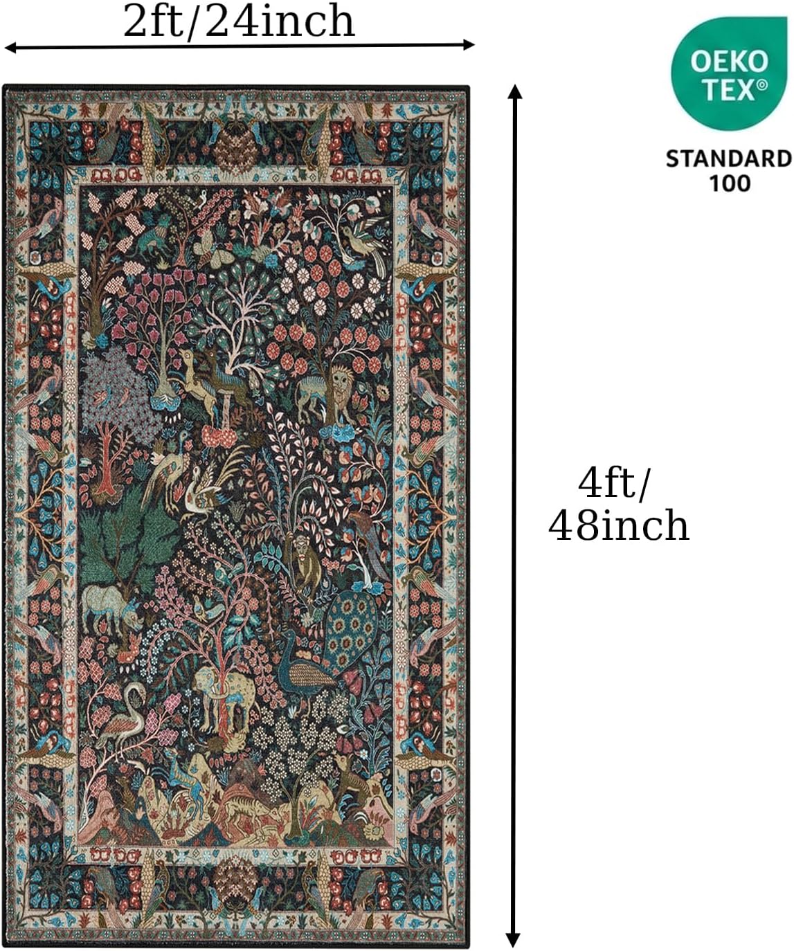 2x4 Vintage Jungle Washable Runner Rug - Non-Slip Boho Door Mat