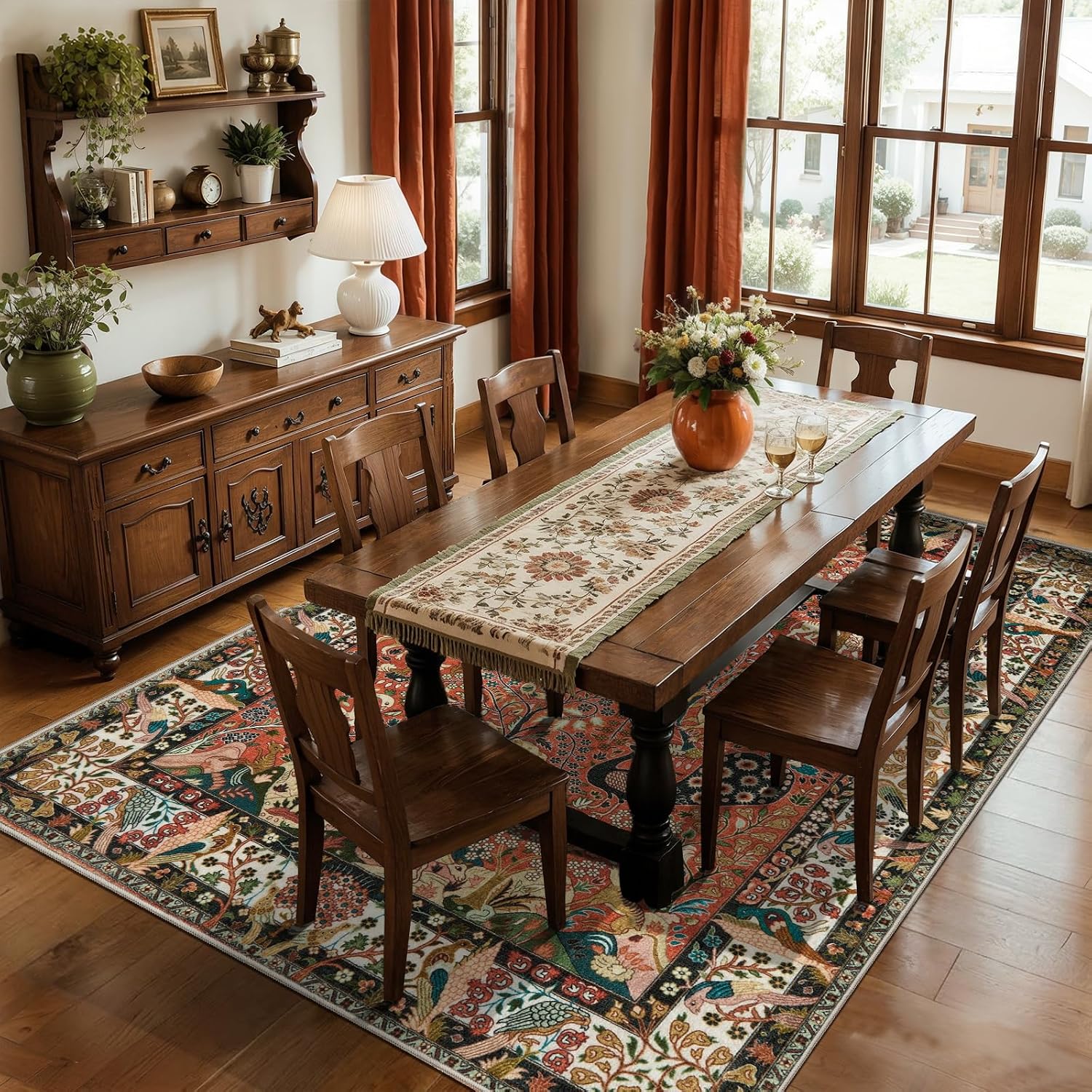 5x7 Vintage Jungle Washable Area Rug - Non-Slip Low-Pile Carpet