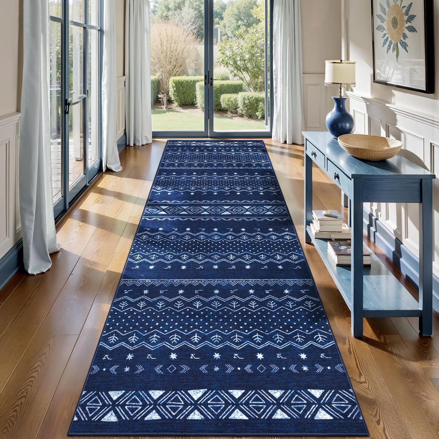 3x5 Blue and White Moroccan Washable Small Rug - Non-Slip Accent Carpet