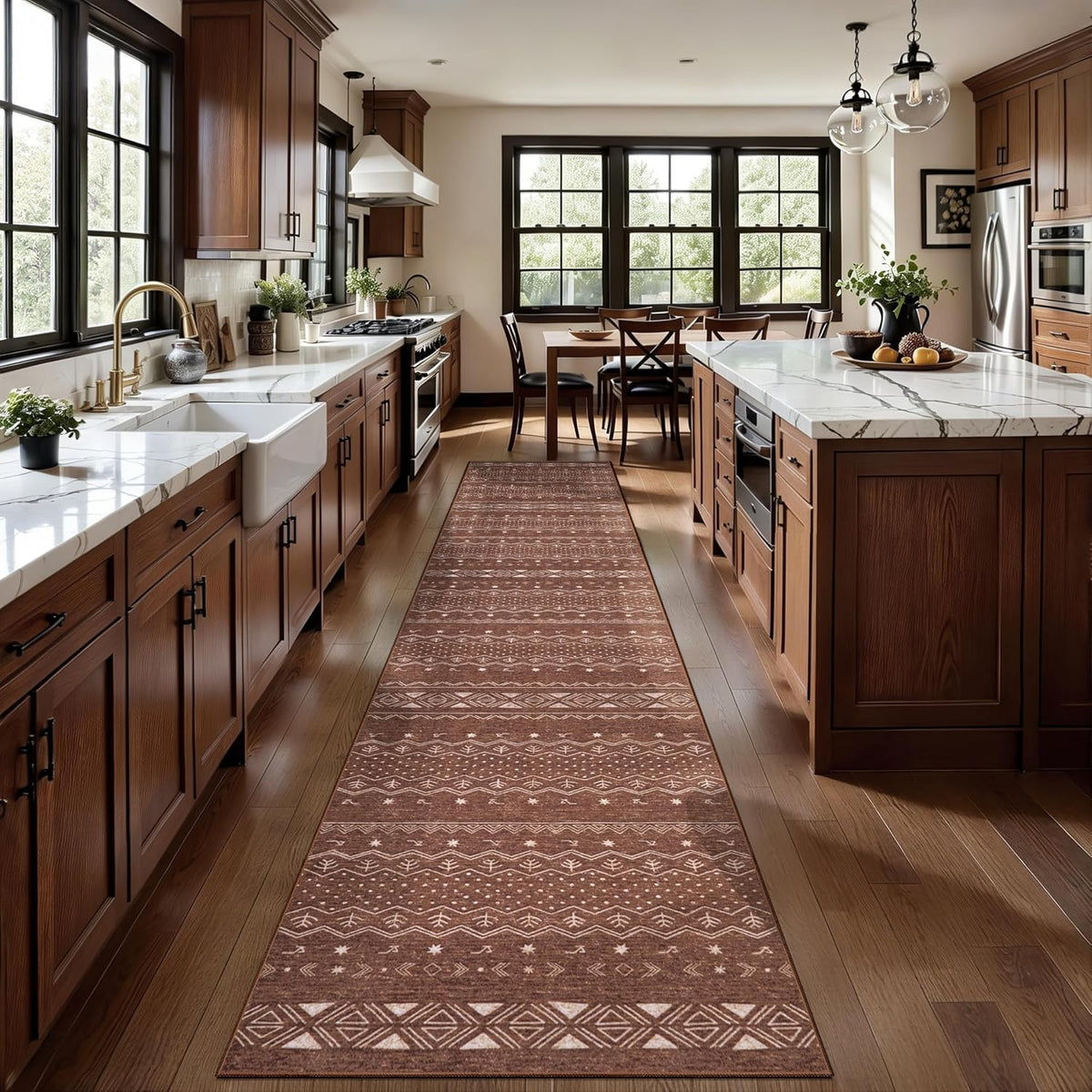 2x3 Coffee Brown Geometric Boho Washable Small Rug - Non-Slip Entryway Mat