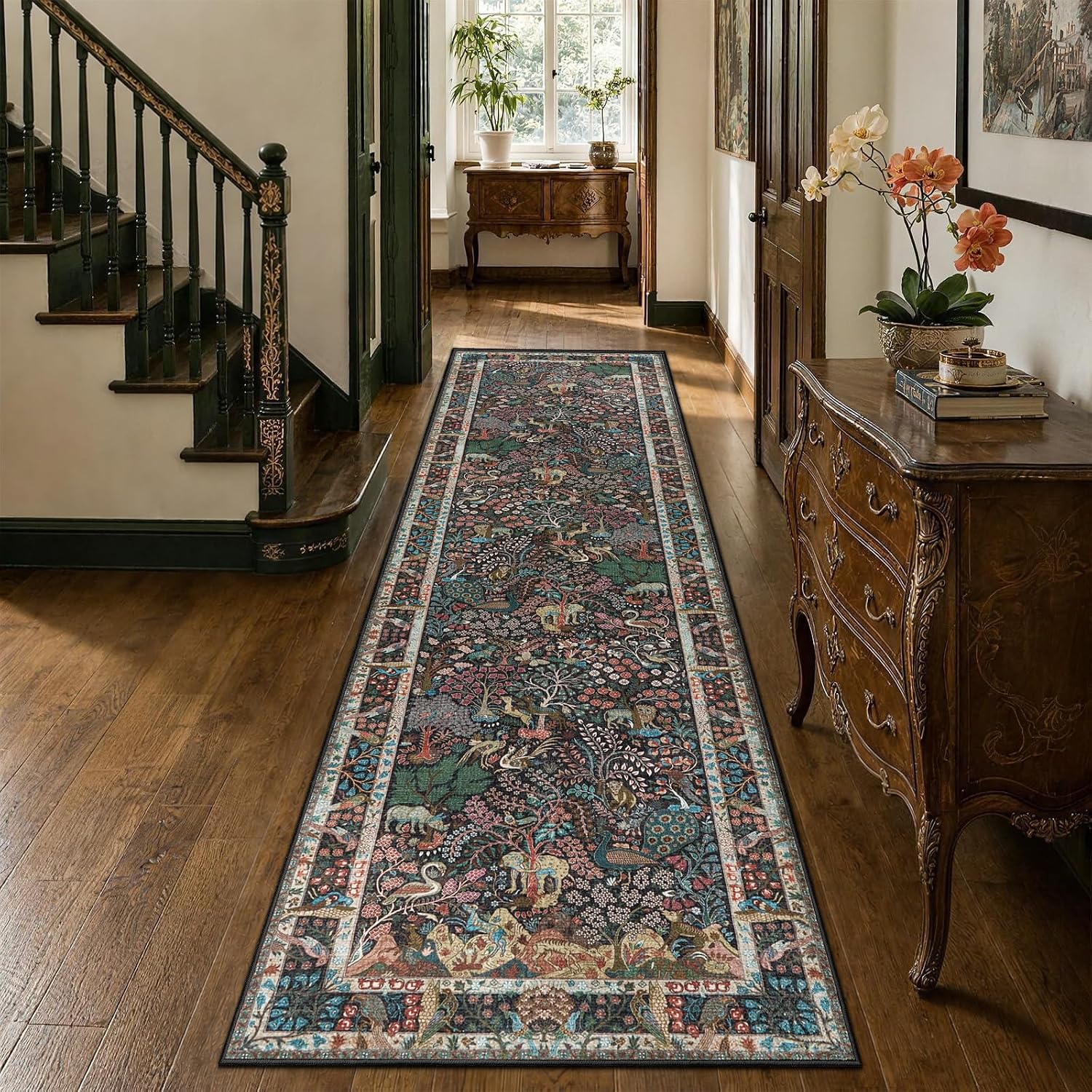 2x4 Vintage Jungle Washable Runner Rug - Non-Slip Boho Door Mat