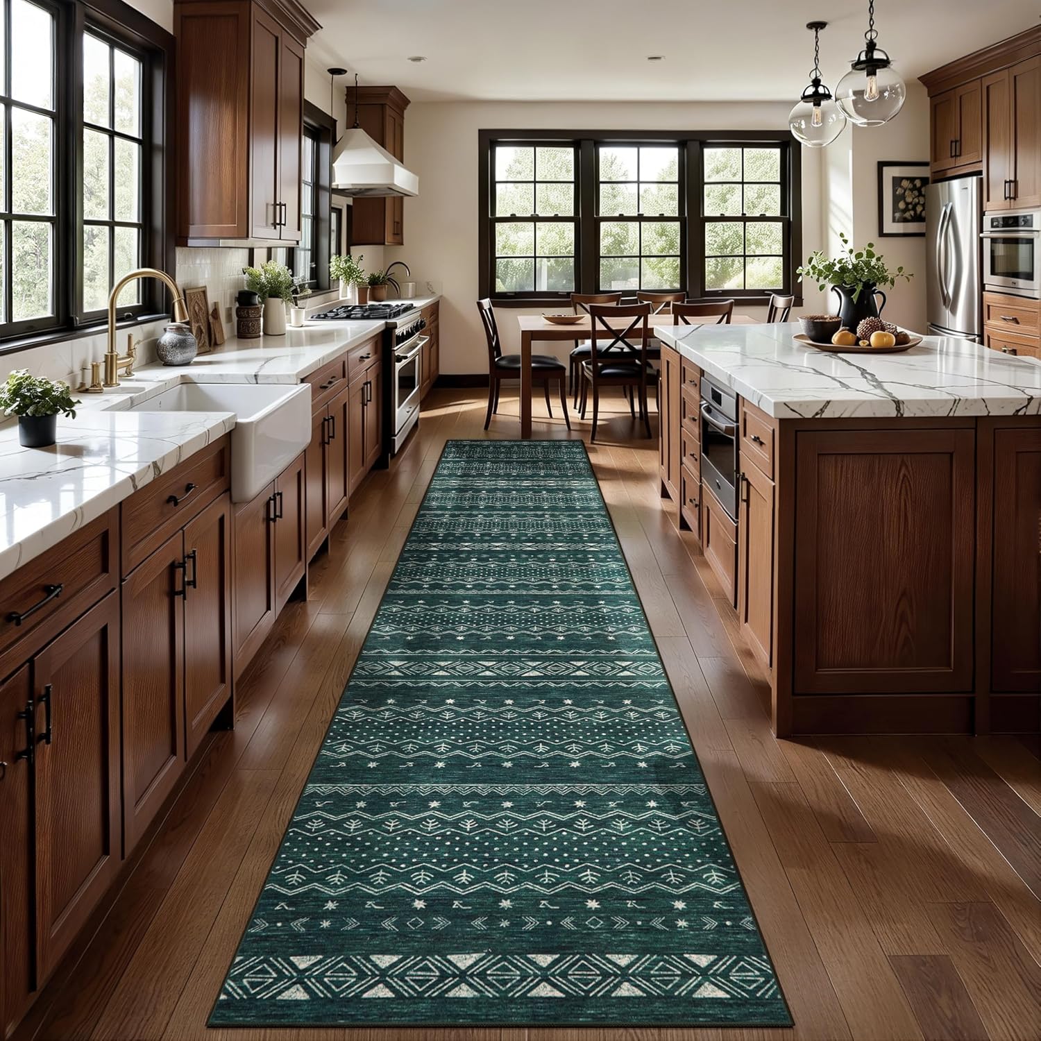 2'6"x8' Dark Green Washable Hallway Runner Rug - Moroccan Boho Long Carpet