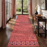 2x10 Red Ochre Washable Hallway Runner Rug - Moroccan Boho Long Carpet