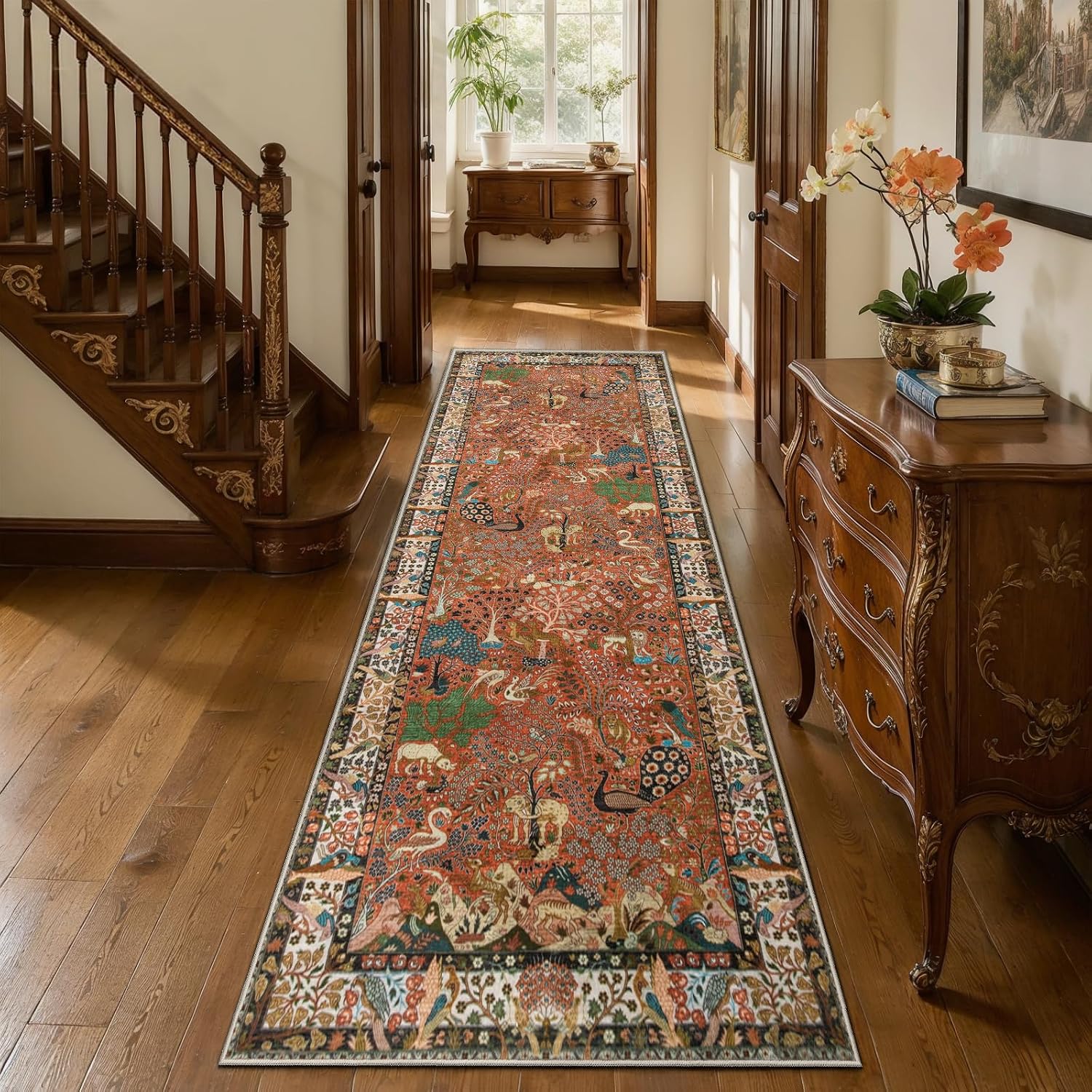 2x10 Vintage Boho Washable Runner Rug - Non-Slip Long Hallway Carpet