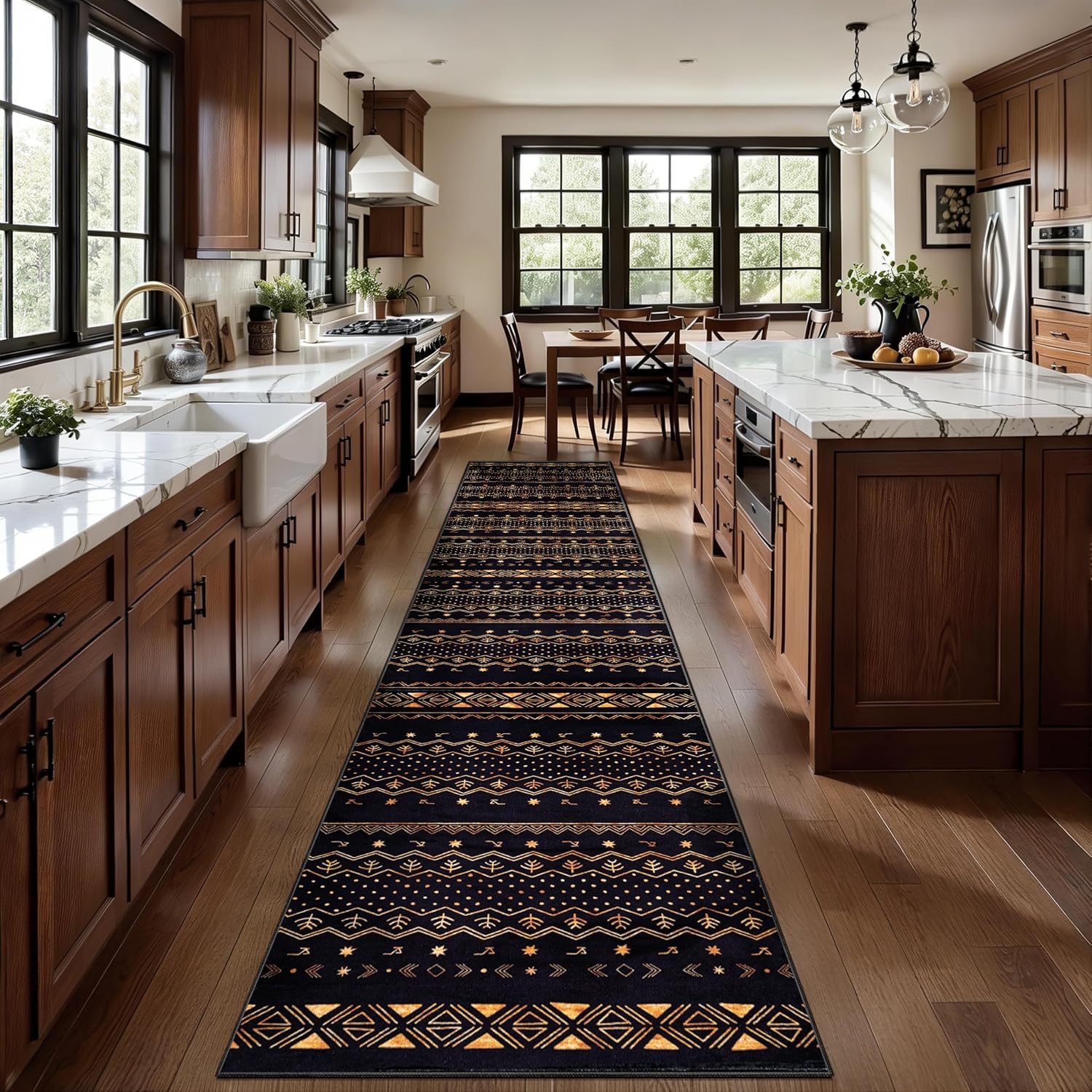 9x12 Washable Living Room Area Rug - Black and Gold Moroccan Carpet