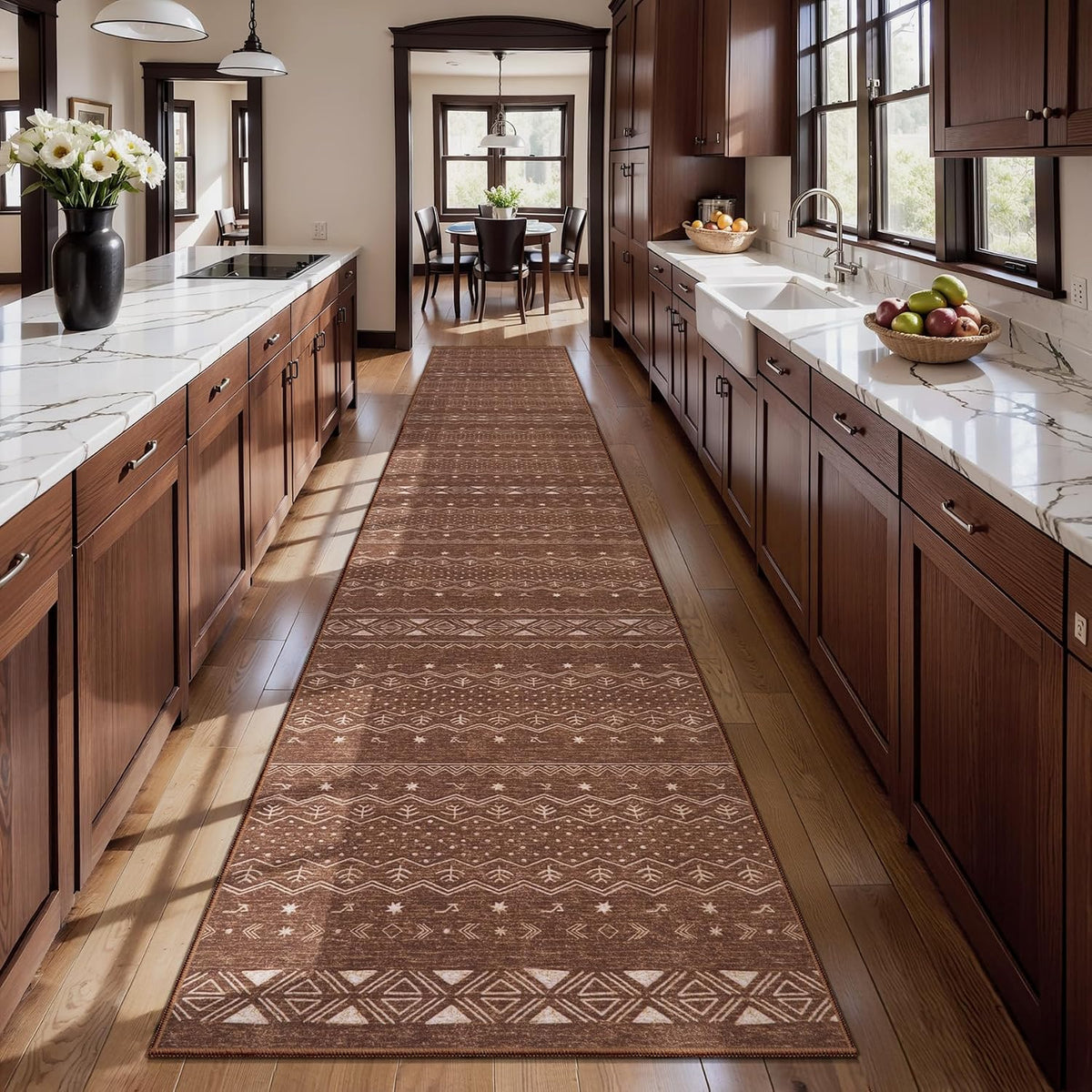 2x3 Coffee Brown Geometric Boho Washable Small Rug - Non-Slip Entryway Mat