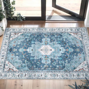 2x3 Blue Vintage Boho Washable Small Area Rug - Non-Slip Entryway Mat