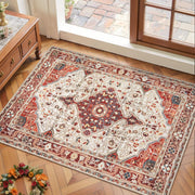 2x3 Beige and Orange Vintage Washable Small Rug - Non-Slip Door Mat