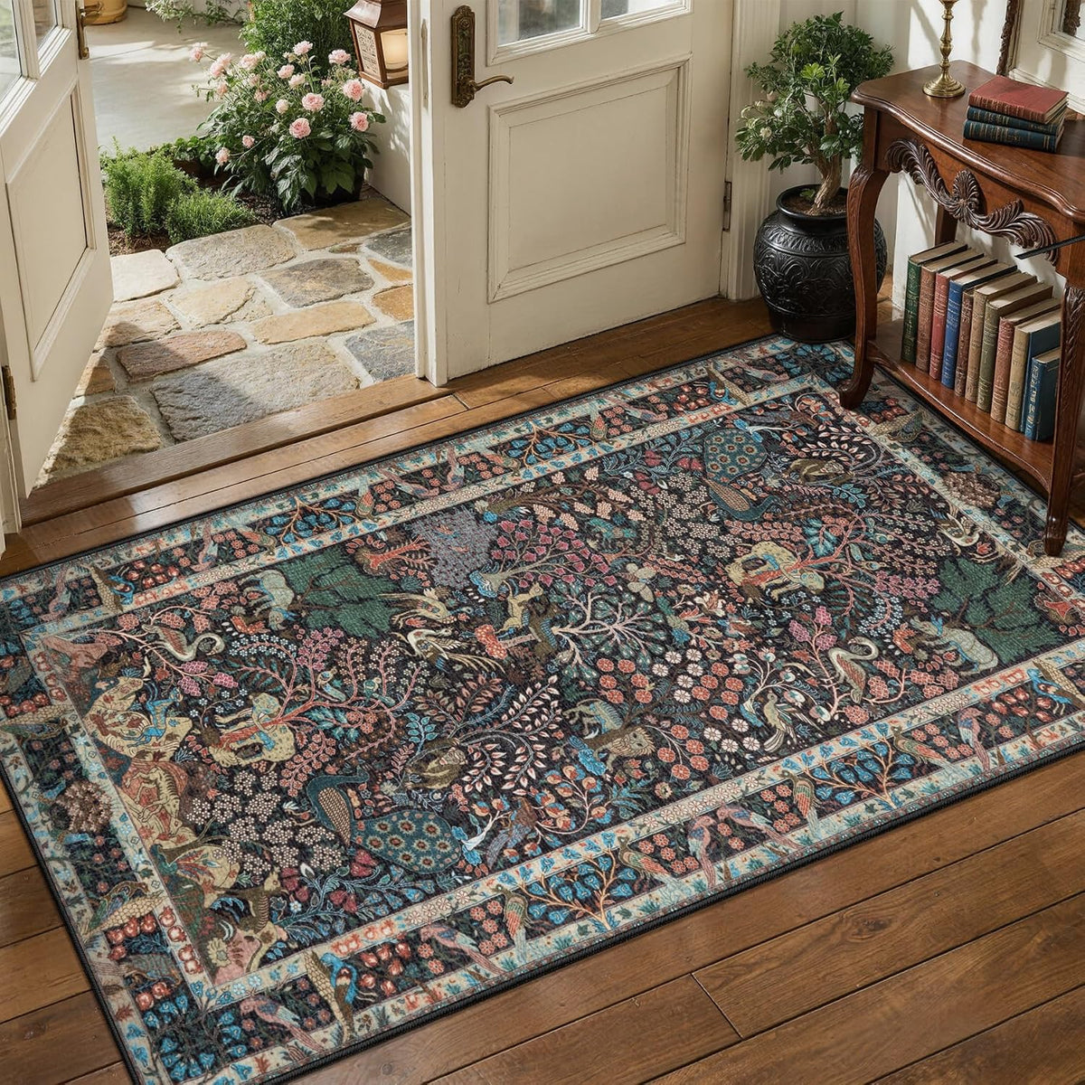 SERISSA Vintage Jungle Animal Washable Area Rug - Multi Non-Slip Carpet Collection