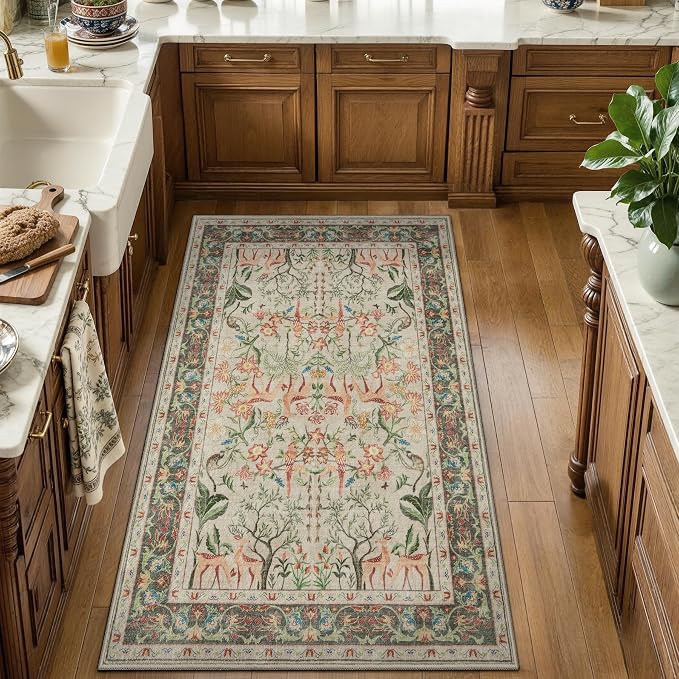 SERISSA Vintage Boho Animal Print Washable Runner Rug, Non-Slip Soft Low-Pile Floor Carpet for Hallway, Kitchen, Entryway, Laundry & Bedroom – Long Indoor Decor