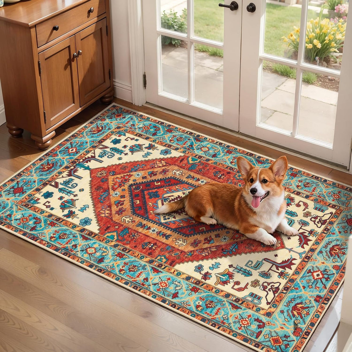 3x12 Orange Vintage Boho Washable Runner Rug - Non-Slip Hallway Carpet