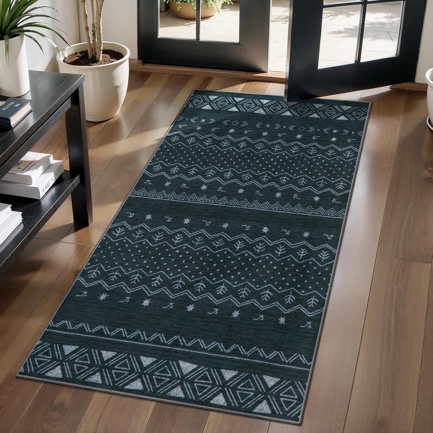 2x3 Grey Washable Entryway Rug - Moroccan Boho Small Carpet