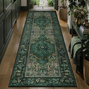 2x5 Dark Green Vintage Boho Washable Runner Rug - Non-Slip Hallway Carpet