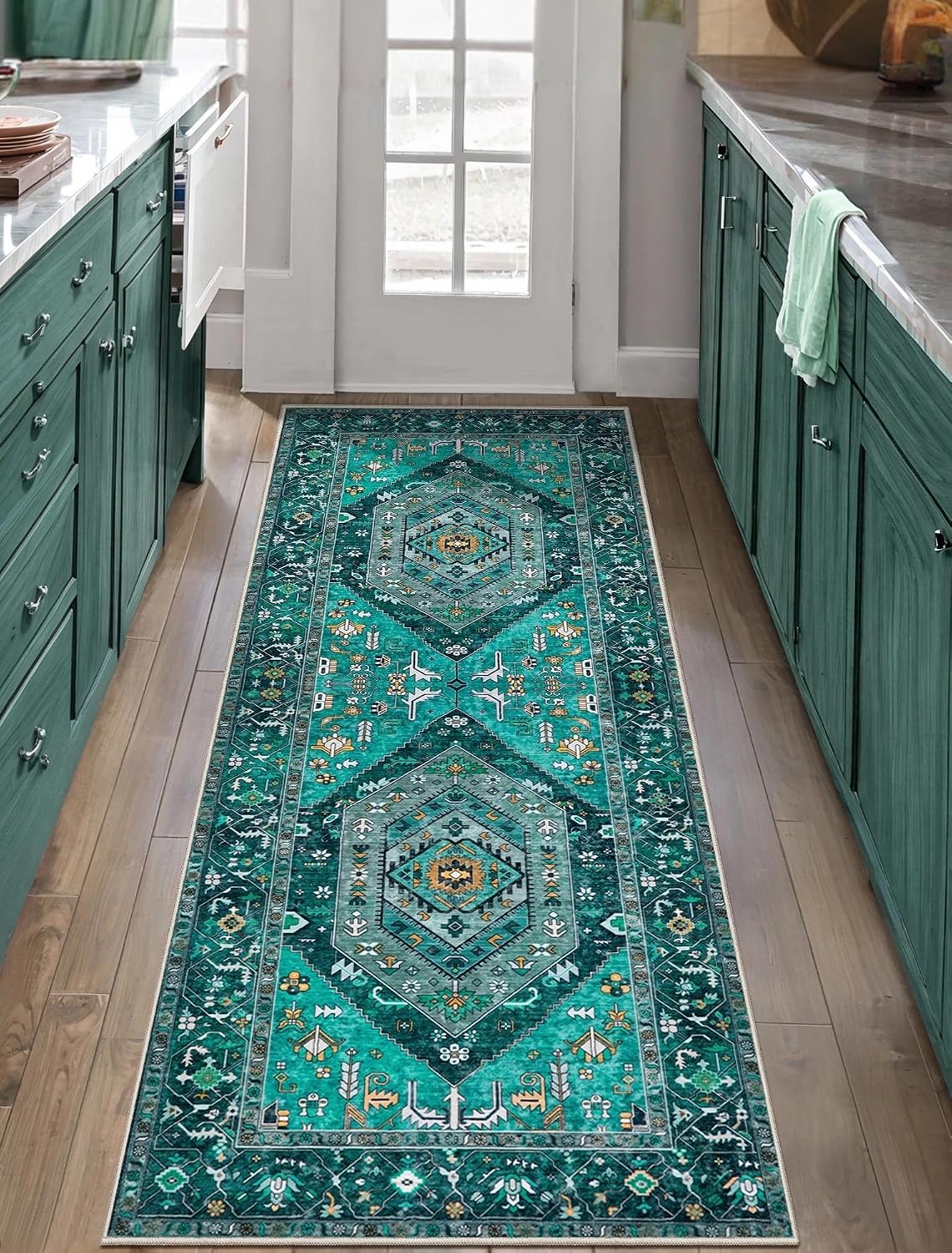 4x6 Teal Vintage Boho Washable Area Rug - Non-Slip Distressed Carpet